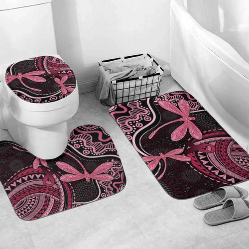 Australia Indigenous Mix Polynesian Bathroom Set Pink Ribbon and Dragonflies - Aussie Hoodie