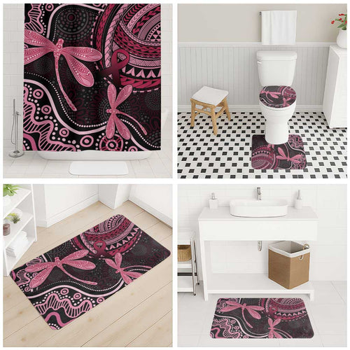 Australia Indigenous Mix Polynesian Bathroom Set Pink Ribbon and Dragonflies - Aussie Hoodie