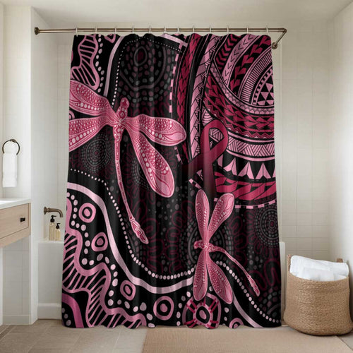 Australia Indigenous Mix Polynesian Bathroom Set Pink Ribbon and Dragonflies - Aussie Hoodie