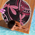 Australia Indigenous Mix Polynesian Beach Blanket Pink Ribbon and Dragonflies - Aussie Hoodie