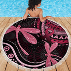 Australia Indigenous Mix Polynesian Beach Blanket Pink Ribbon and Dragonflies - Aussie Hoodie