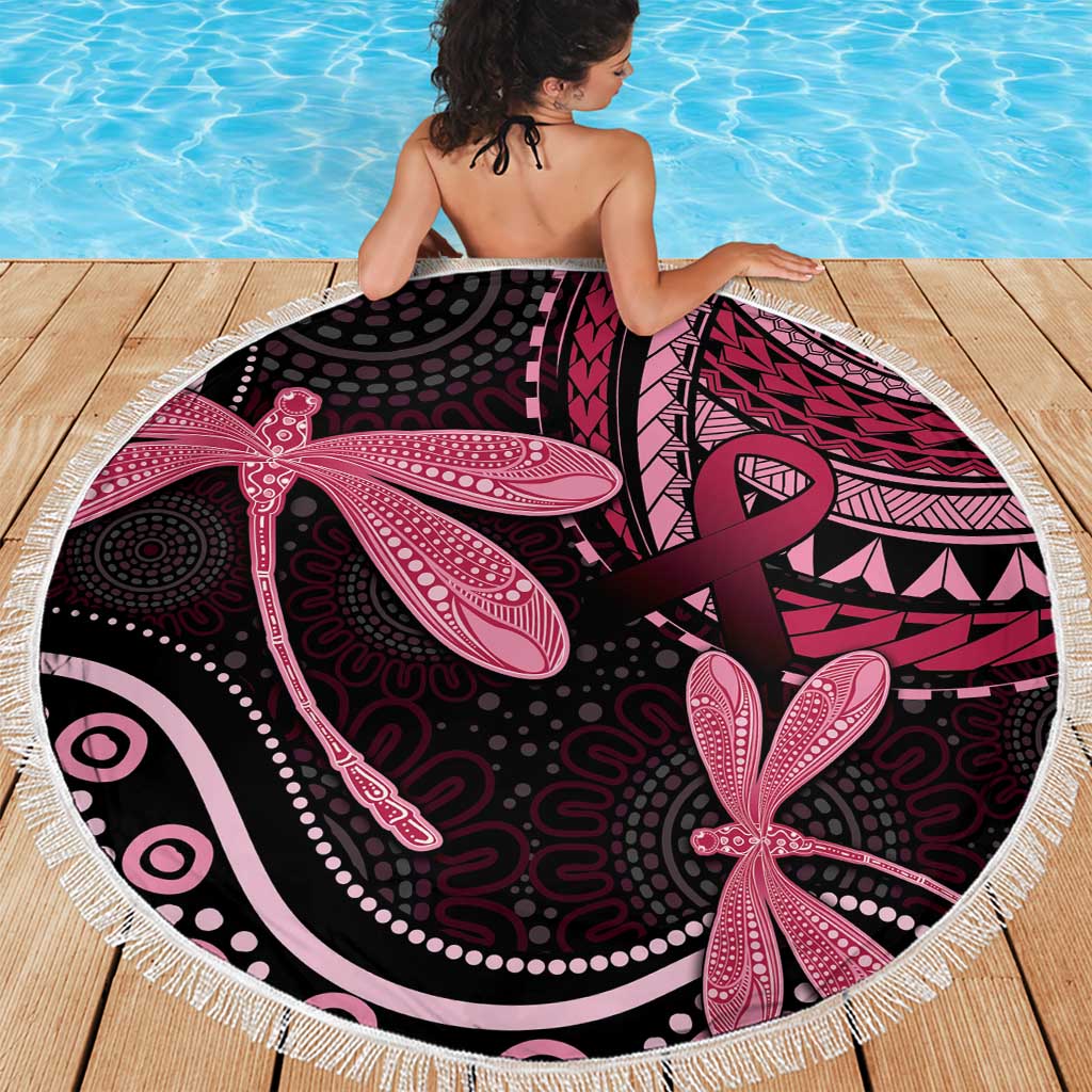 Australia Indigenous Mix Polynesian Beach Blanket Pink Ribbon and Dragonflies - Aussie Hoodie