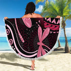 Australia Indigenous Mix Polynesian Beach Blanket Pink Ribbon and Dragonflies - Aussie Hoodie