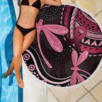 Australia Indigenous Mix Polynesian Beach Blanket Pink Ribbon and Dragonflies - Aussie Hoodie