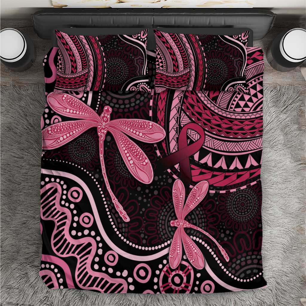 Australia Indigenous Mix Polynesian Bedding Set Pink Ribbon and Dragonflies - Aussie Hoodie