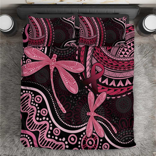 Australia Indigenous Mix Polynesian Bedding Set Pink Ribbon and Dragonflies - Aussie Hoodie