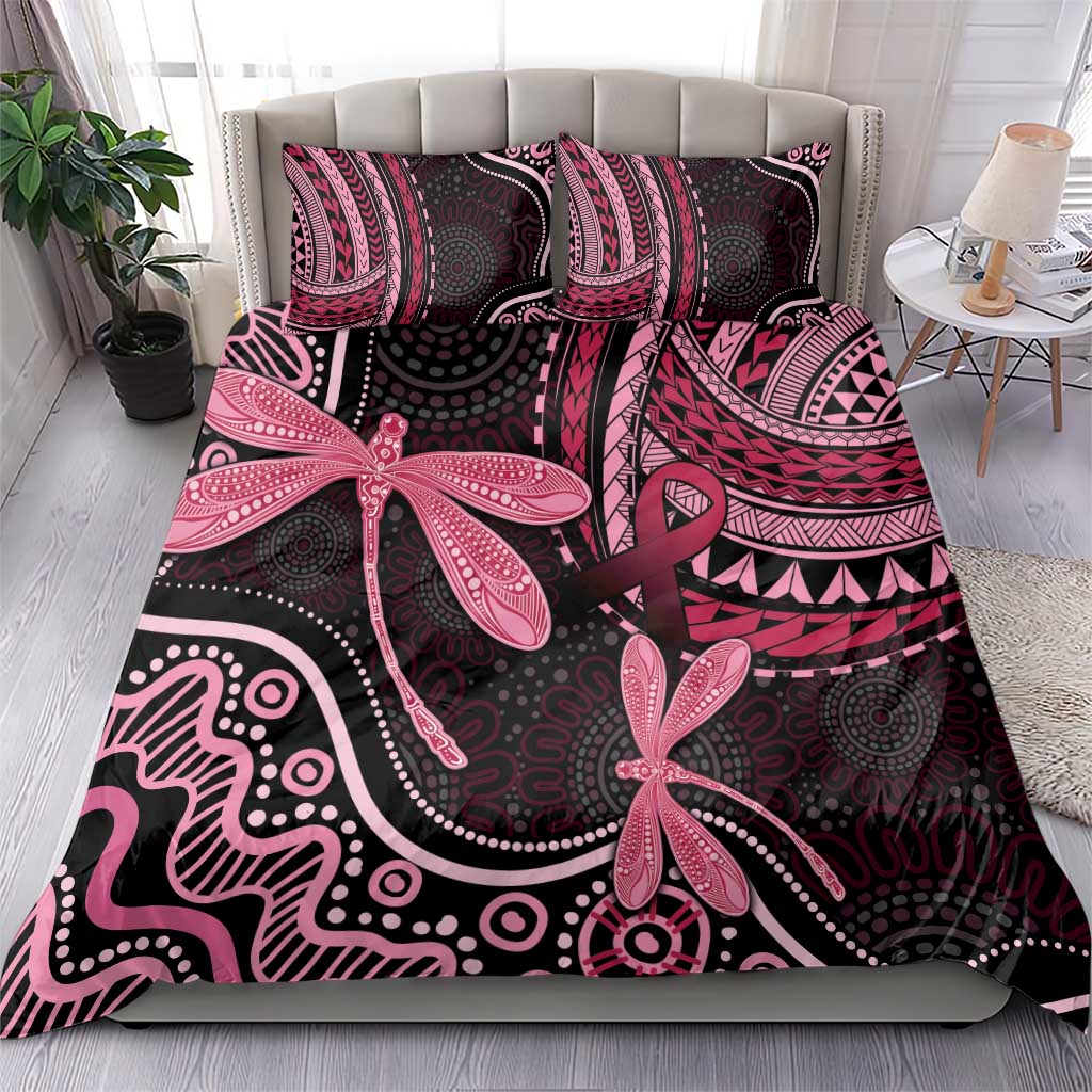 Australia Indigenous Mix Polynesian Bedding Set Pink Ribbon and Dragonflies - Aussie Hoodie