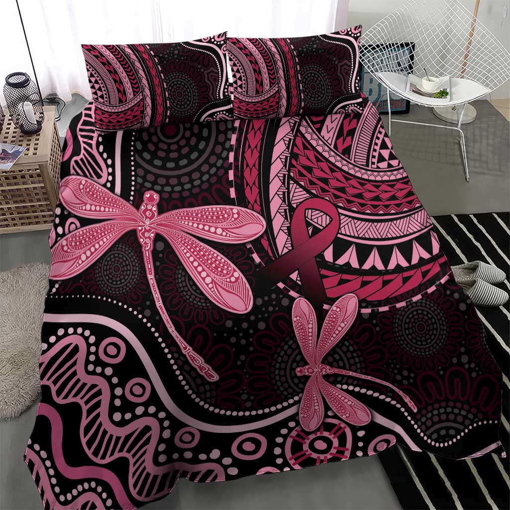 Australia Indigenous Mix Polynesian Bedding Set Pink Ribbon and Dragonflies - Aussie Hoodie