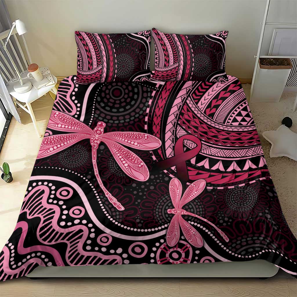 Australia Indigenous Mix Polynesian Bedding Set Pink Ribbon and Dragonflies - Aussie Hoodie