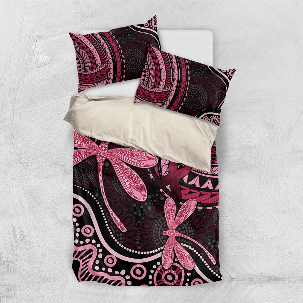 Australia Indigenous Mix Polynesian Bedding Set Pink Ribbon and Dragonflies - Aussie Hoodie
