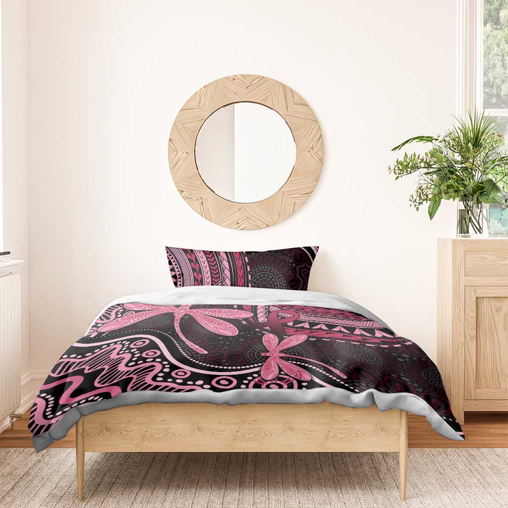 Australia Indigenous Mix Polynesian Bedding Set Pink Ribbon and Dragonflies - Aussie Hoodie