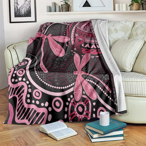 Australia Indigenous Mix Polynesian Blanket Pink Ribbon and Dragonflies - Aussie Hoodie
