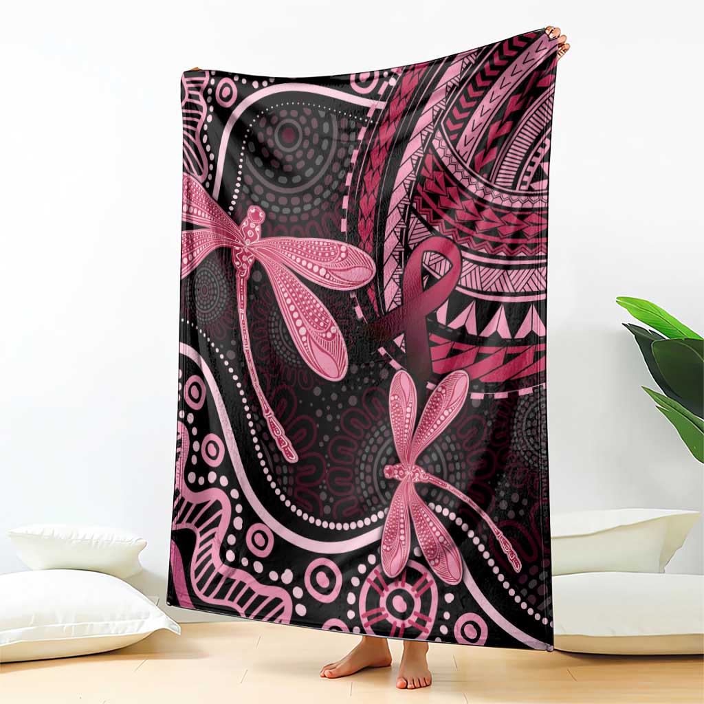 Australia Indigenous Mix Polynesian Blanket Pink Ribbon and Dragonflies - Aussie Hoodie