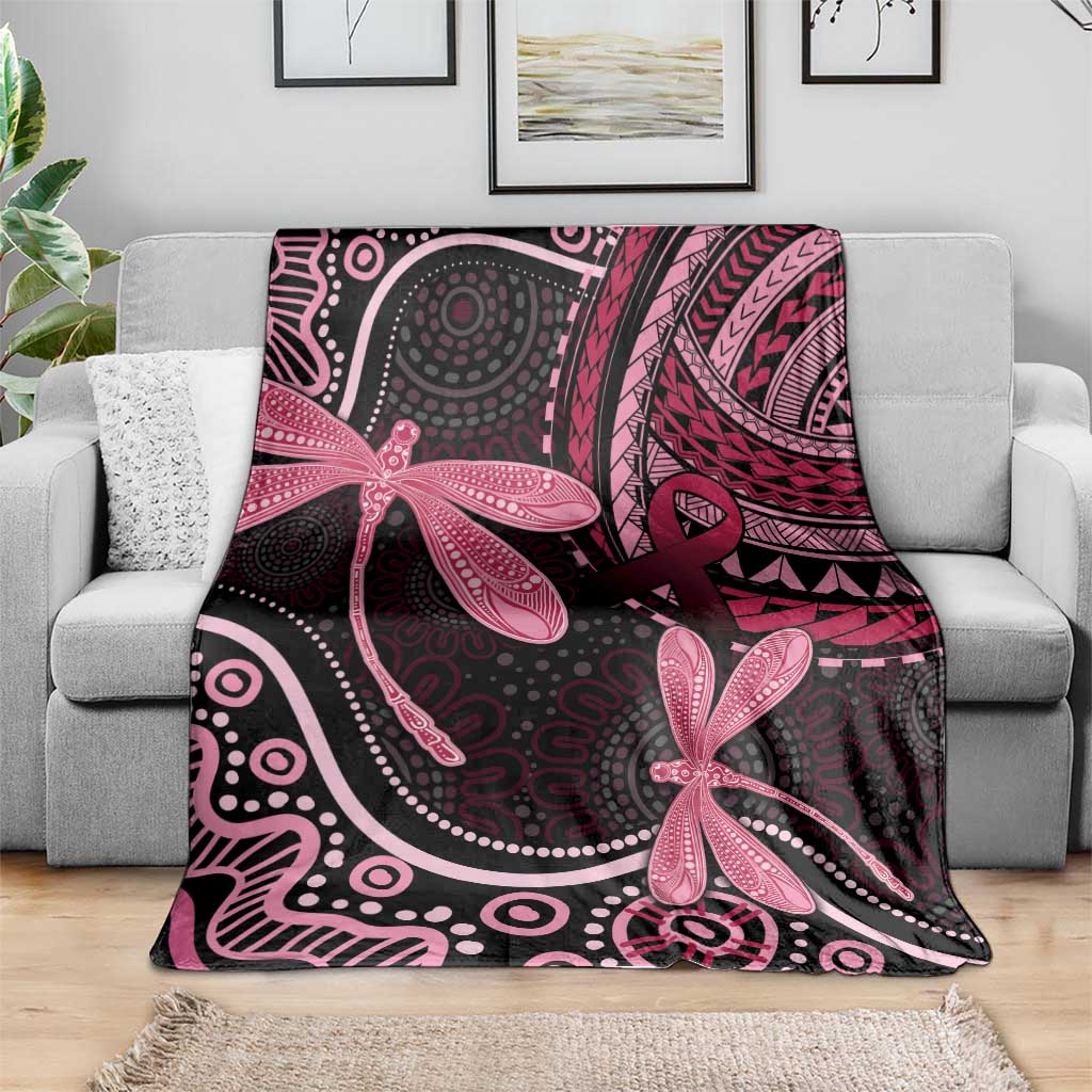 Australia Indigenous Mix Polynesian Blanket Pink Ribbon and Dragonflies - Aussie Hoodie
