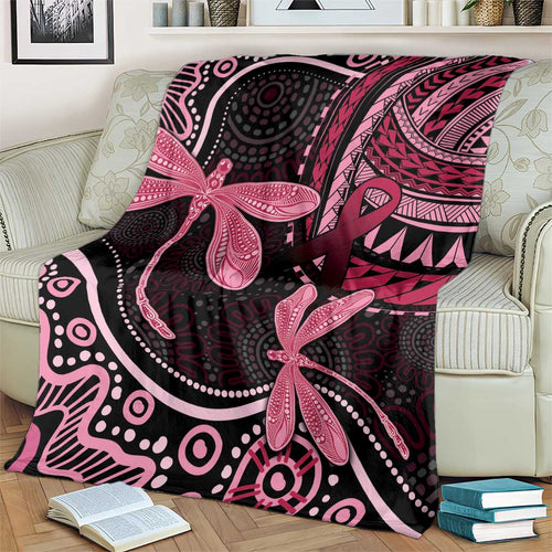 Australia Indigenous Mix Polynesian Blanket Pink Ribbon and Dragonflies - Aussie Hoodie