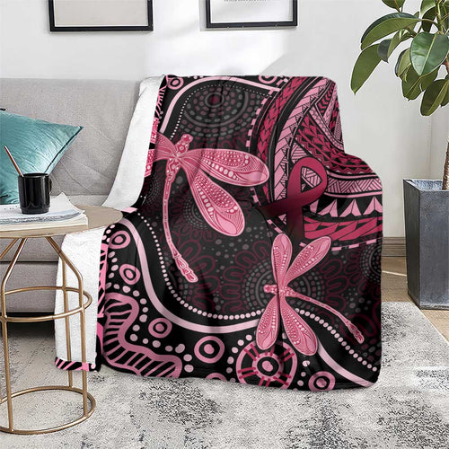 Australia Indigenous Mix Polynesian Blanket Pink Ribbon and Dragonflies - Aussie Hoodie