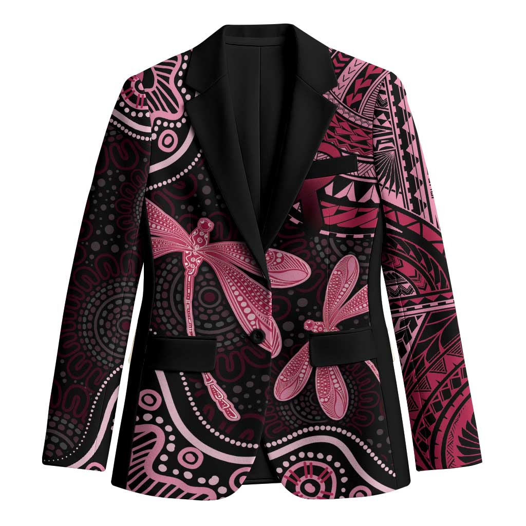 Australia Indigenous Mix Polynesian Blazer Pink Ribbon and Dragonflies - Aussie Hoodie