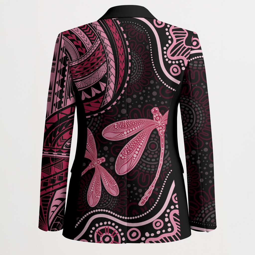 Australia Indigenous Mix Polynesian Blazer Pink Ribbon and Dragonflies - Aussie Hoodie