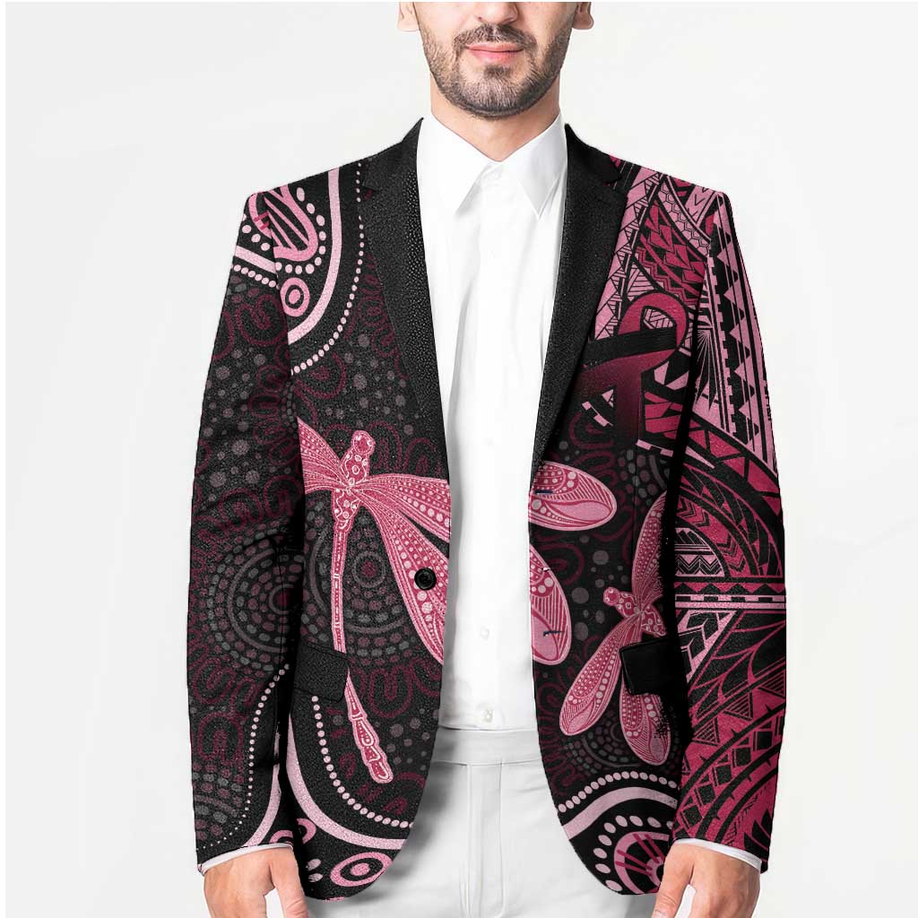 Australia Indigenous Mix Polynesian Blazer Pink Ribbon and Dragonflies - Aussie Hoodie