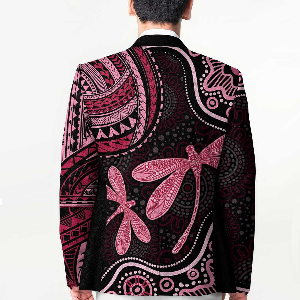 Australia Indigenous Mix Polynesian Blazer Pink Ribbon and Dragonflies - Aussie Hoodie