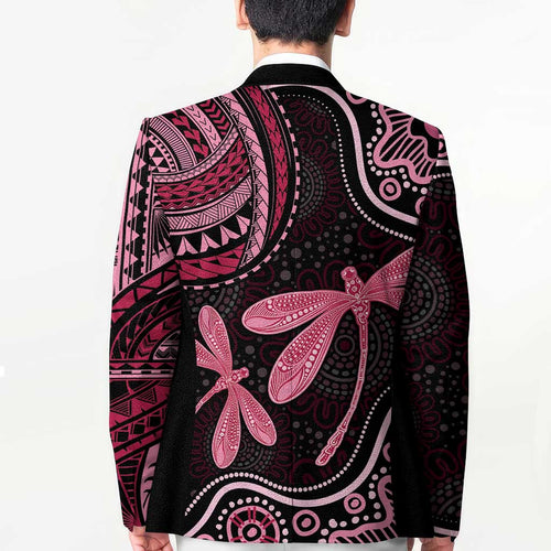 Australia Indigenous Mix Polynesian Blazer Pink Ribbon and Dragonflies - Aussie Hoodie