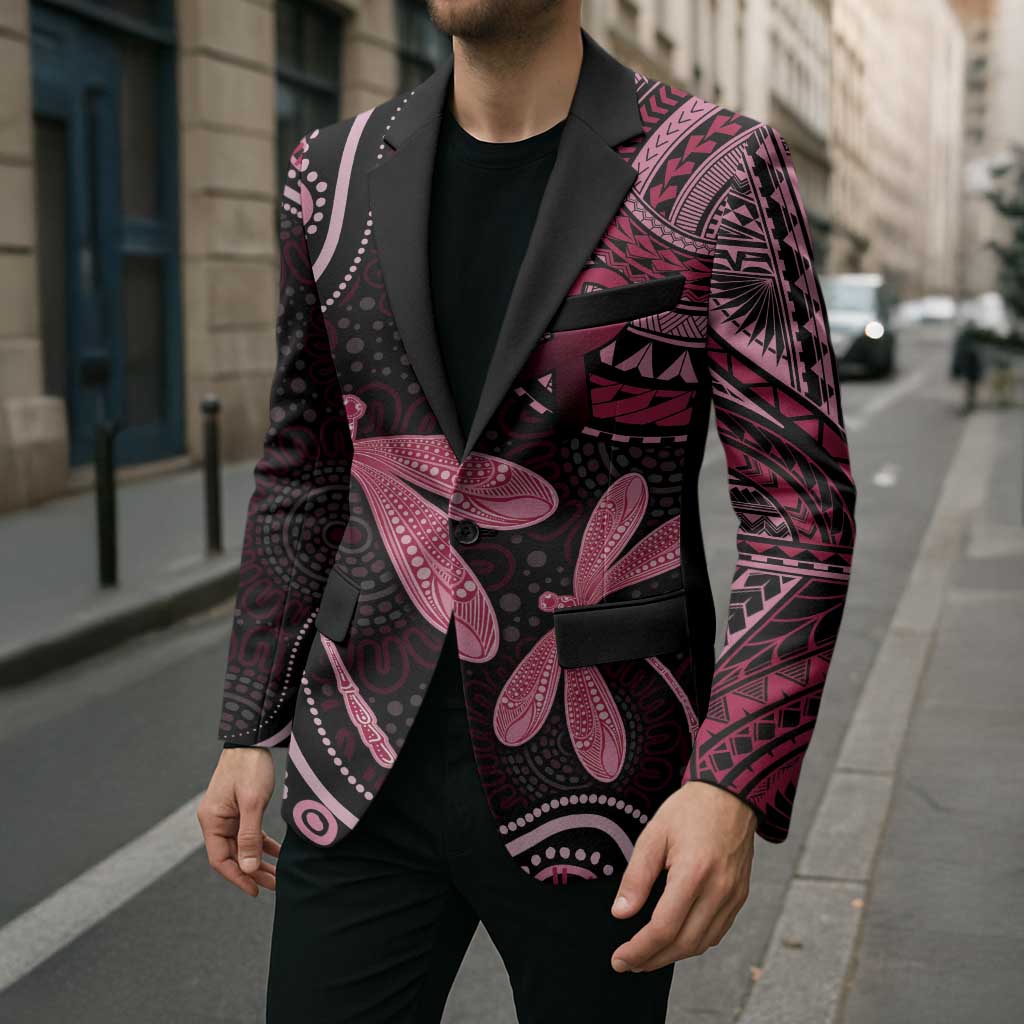 Australia Indigenous Mix Polynesian Blazer Pink Ribbon and Dragonflies - Aussie Hoodie