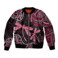 Australia Indigenous Mix Polynesian Bomber Jacket Pink Ribbon and Dragonflies - Aussie Hoodie