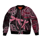 Australia Indigenous Mix Polynesian Bomber Jacket Pink Ribbon and Dragonflies - Aussie Hoodie