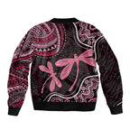 Australia Indigenous Mix Polynesian Bomber Jacket Pink Ribbon and Dragonflies - Aussie Hoodie