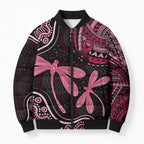 Australia Indigenous Mix Polynesian Bomber Puffer Jacket Pink Ribbon and Dragonflies - Aussie Hoodie