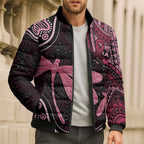 Australia Indigenous Mix Polynesian Bomber Puffer Jacket Pink Ribbon and Dragonflies - Aussie Hoodie