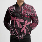 Australia Indigenous Mix Polynesian Bomber Puffer Jacket Pink Ribbon and Dragonflies - Aussie Hoodie