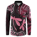 Australia Indigenous Mix Polynesian Button Sweatshirt Pink Ribbon and Dragonflies - Aussie Hoodie