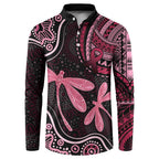 Australia Indigenous Mix Polynesian Button Sweatshirt Pink Ribbon and Dragonflies - Aussie Hoodie