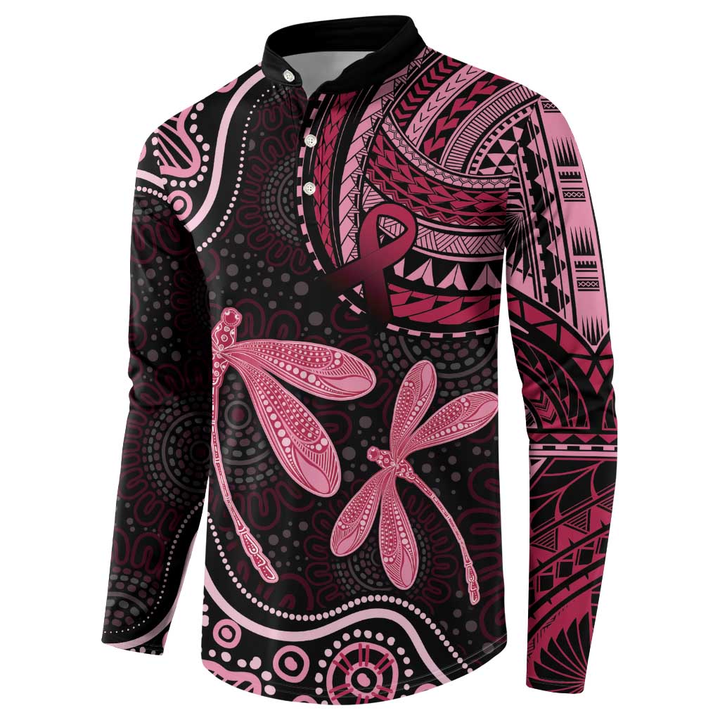 Australia Indigenous Mix Polynesian Button Sweatshirt Pink Ribbon and Dragonflies - Aussie Hoodie