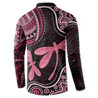 Australia Indigenous Mix Polynesian Button Sweatshirt Pink Ribbon and Dragonflies - Aussie Hoodie