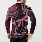 Australia Indigenous Mix Polynesian Button Sweatshirt Pink Ribbon and Dragonflies - Aussie Hoodie