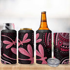 Australia Indigenous Mix Polynesian 4 in 1 Can Cooler Tumbler Pink Ribbon and Dragonflies - Aussie Hoodie