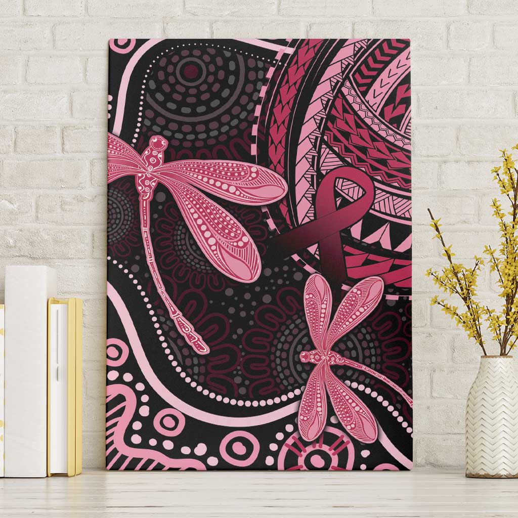 Australia Indigenous Mix Polynesian Canvas Wall Art Pink Ribbon and Dragonflies - Aussie Hoodie