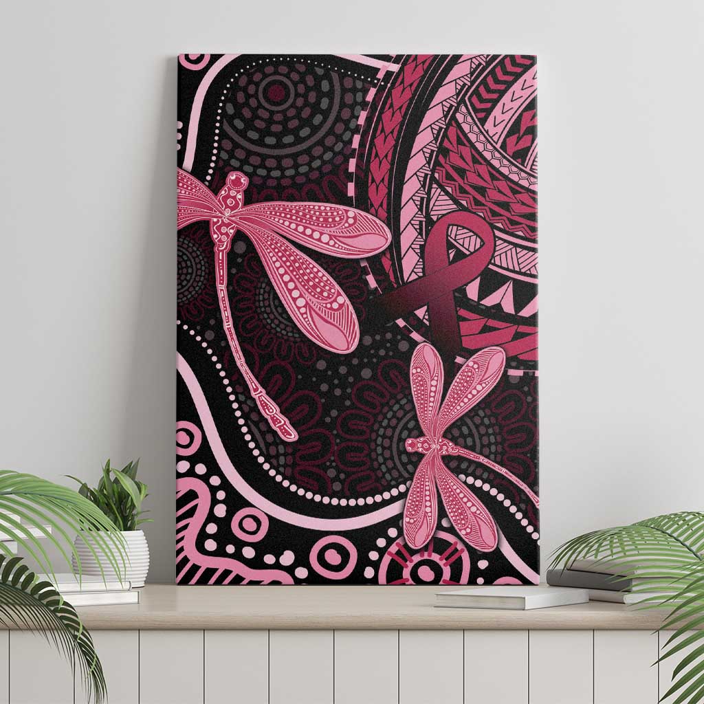 Australia Indigenous Mix Polynesian Canvas Wall Art Pink Ribbon and Dragonflies - Aussie Hoodie