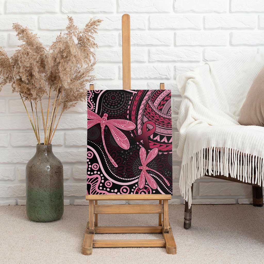 Australia Indigenous Mix Polynesian Canvas Wall Art Pink Ribbon and Dragonflies - Aussie Hoodie