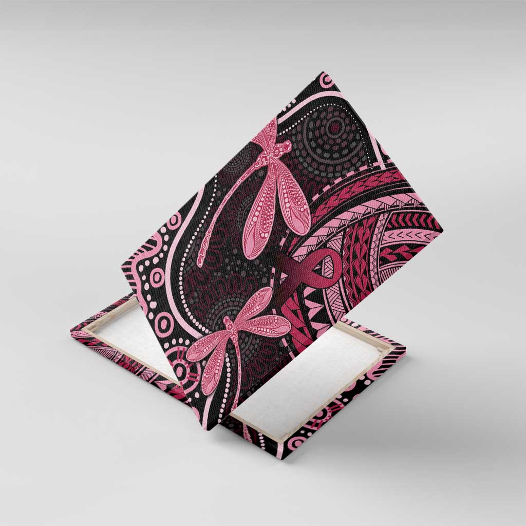 Australia Indigenous Mix Polynesian Canvas Wall Art Pink Ribbon and Dragonflies - Aussie Hoodie