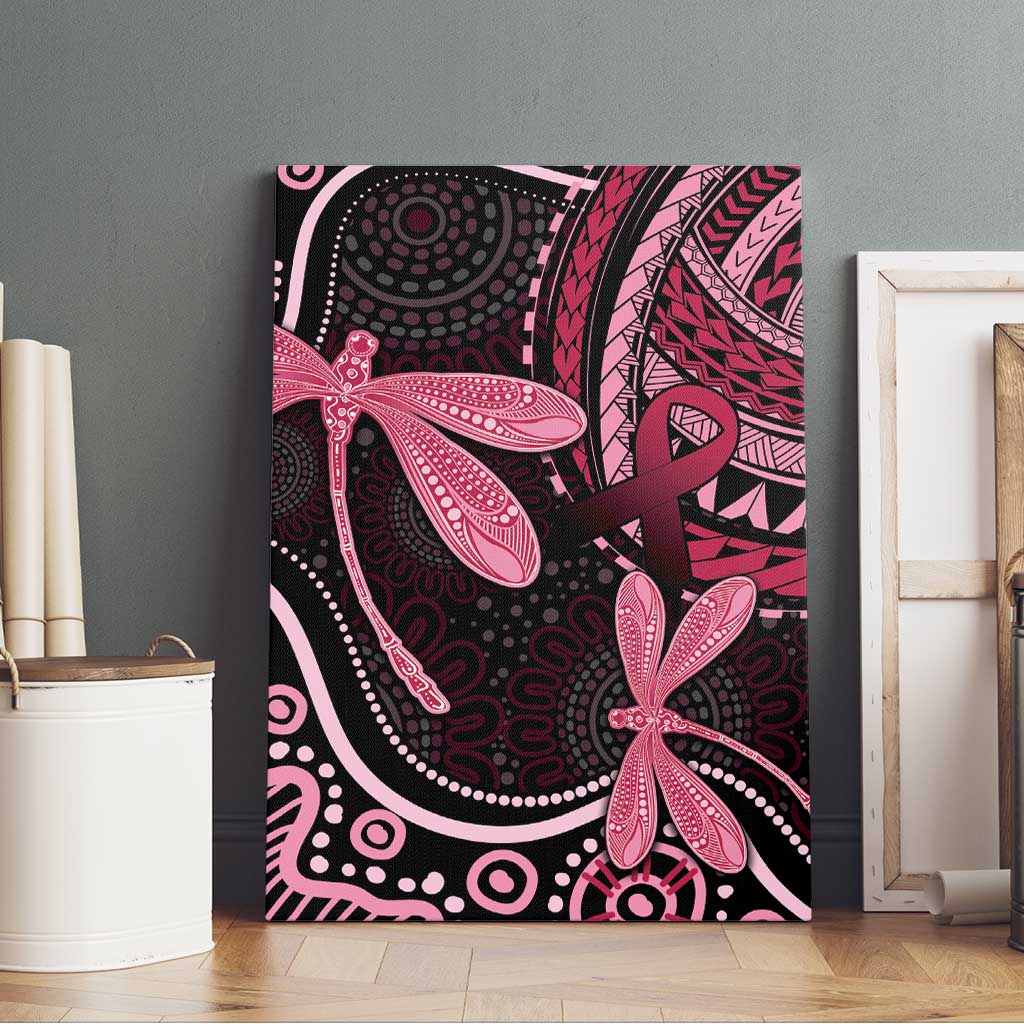 Australia Indigenous Mix Polynesian Canvas Wall Art Pink Ribbon and Dragonflies - Aussie Hoodie