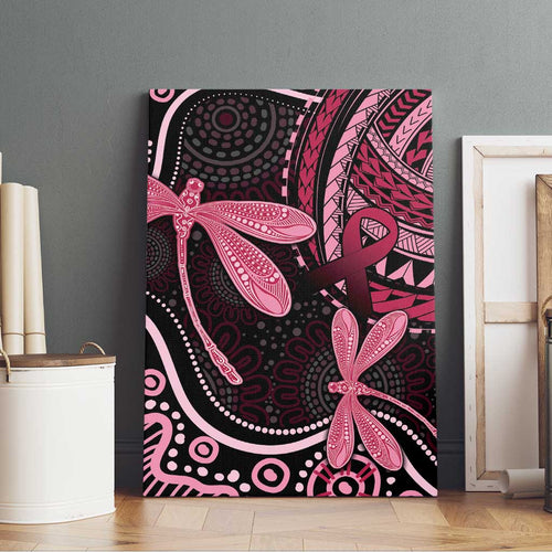 Australia Indigenous Mix Polynesian Canvas Wall Art Pink Ribbon and Dragonflies - Aussie Hoodie