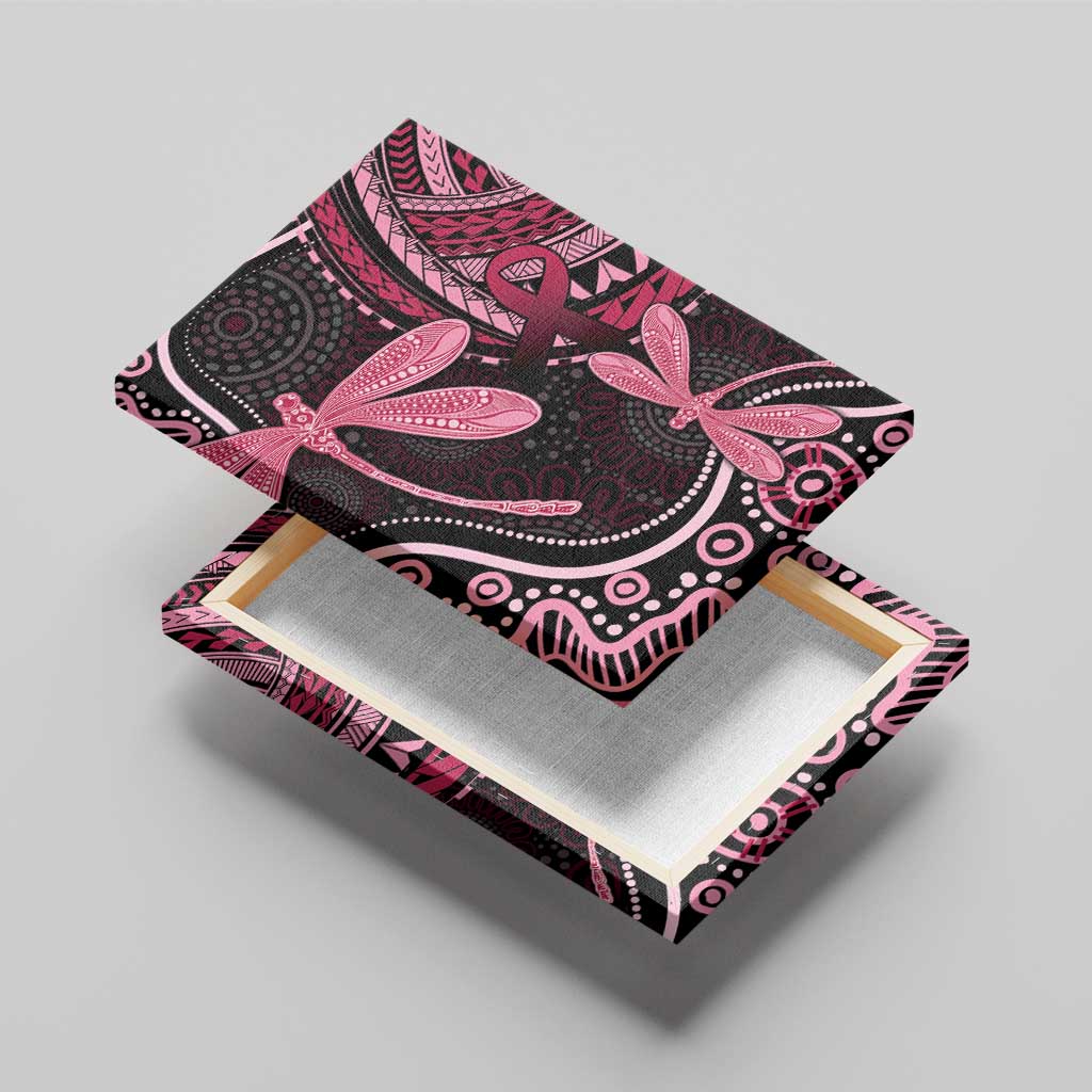 Australia Indigenous Mix Polynesian Canvas Wall Art Pink Ribbon and Dragonflies - Aussie Hoodie
