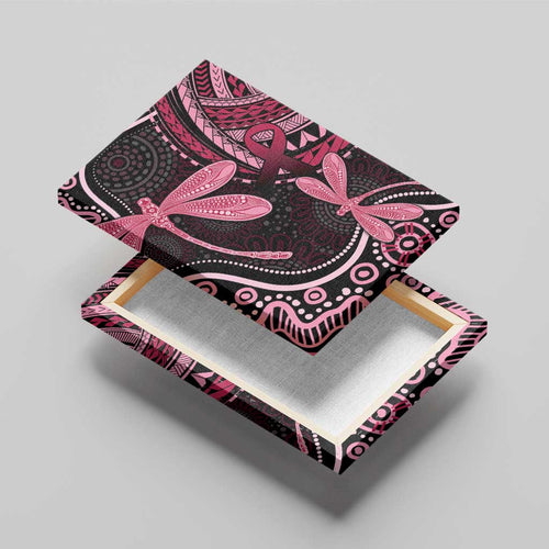 Australia Indigenous Mix Polynesian Canvas Wall Art Pink Ribbon and Dragonflies - Aussie Hoodie