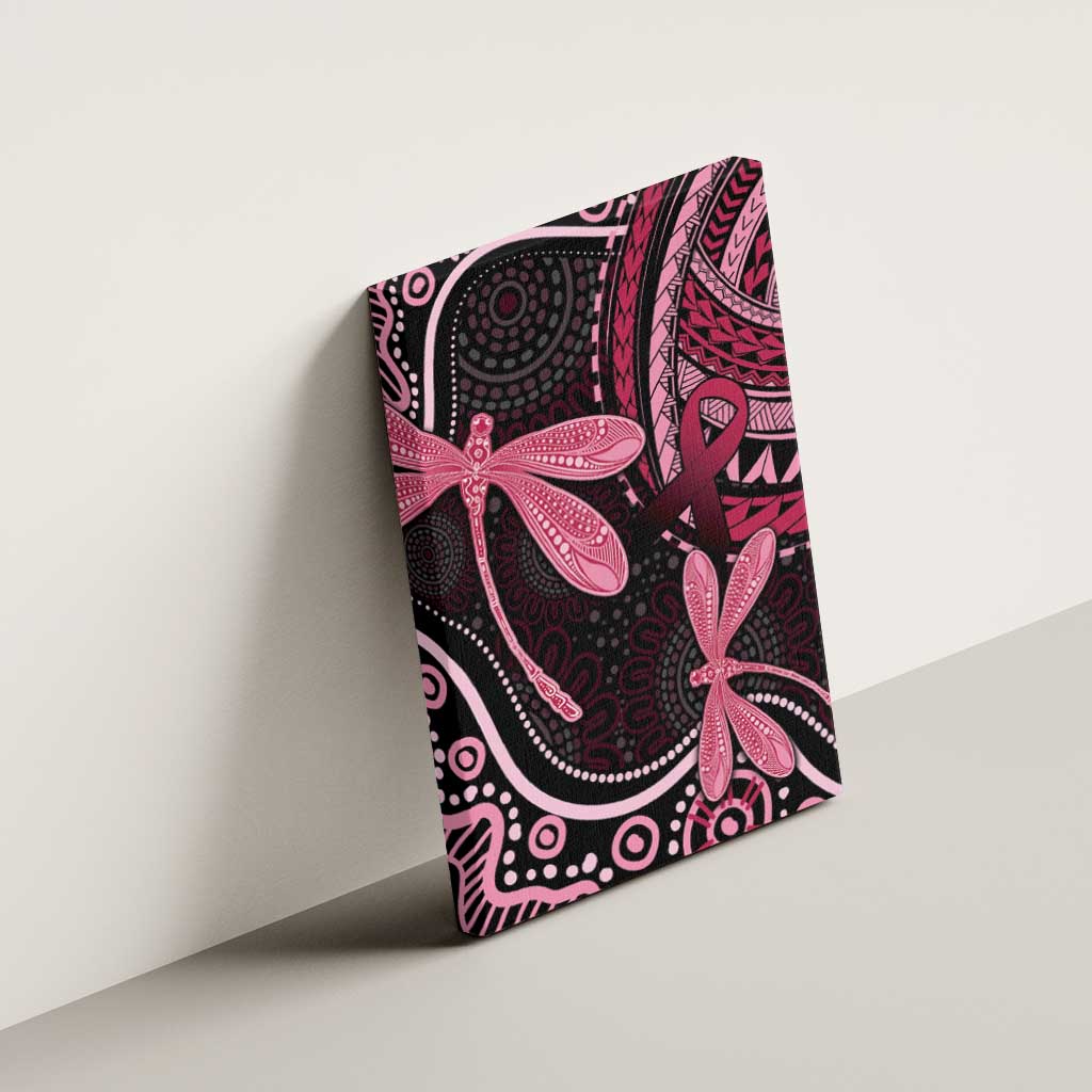 Australia Indigenous Mix Polynesian Canvas Wall Art Pink Ribbon and Dragonflies - Aussie Hoodie