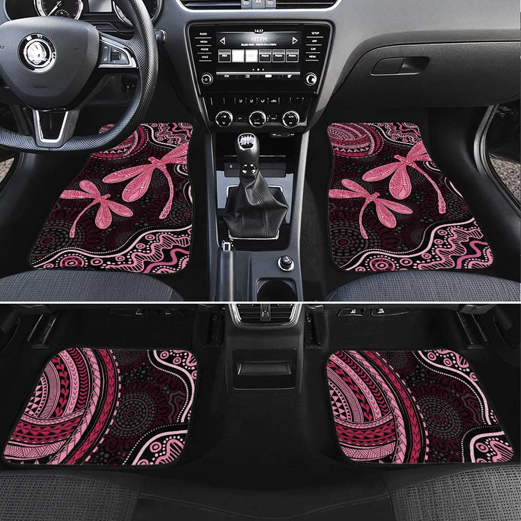 Australia Indigenous Mix Polynesian Car Mats Pink Ribbon and Dragonflies - Aussie Hoodie