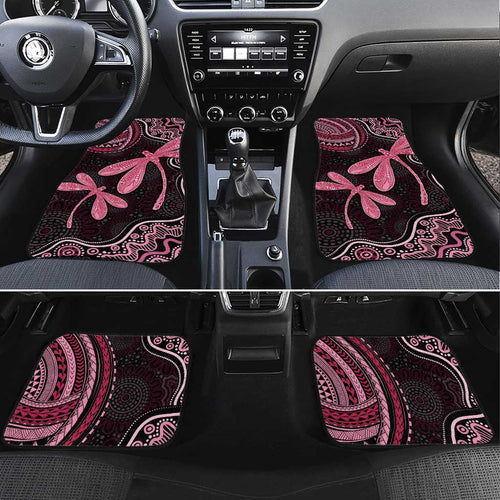 Australia Indigenous Mix Polynesian Car Mats Pink Ribbon and Dragonflies - Aussie Hoodie