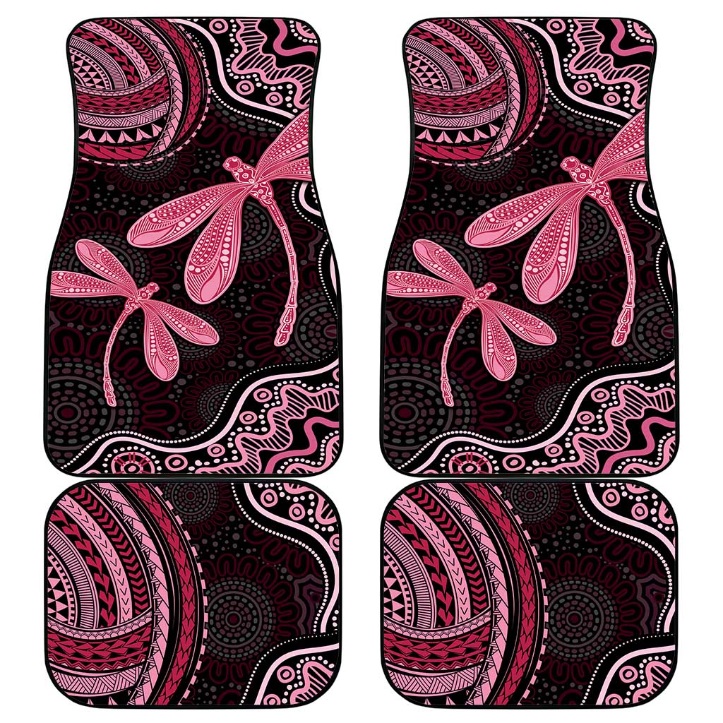 Australia Indigenous Mix Polynesian Car Mats Pink Ribbon and Dragonflies - Aussie Hoodie